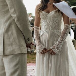 Bespoke, custom made wedding dress and sleeves by Chanelle Cindy